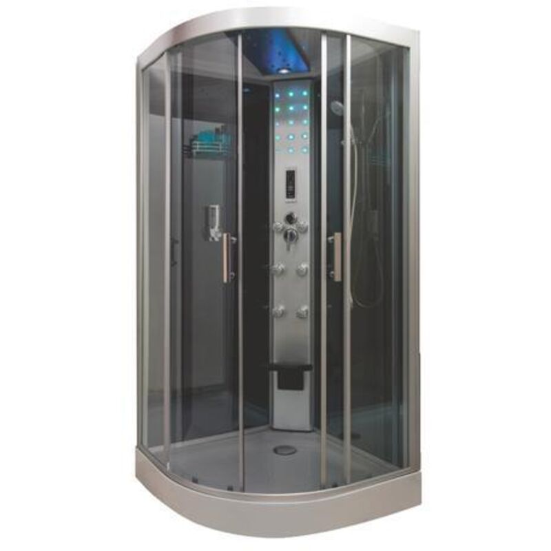 Ondee - zen - Cabine de douche hydromassante - skadi - radio- Chromothérapie led - 1/4C 100 cm - Noir