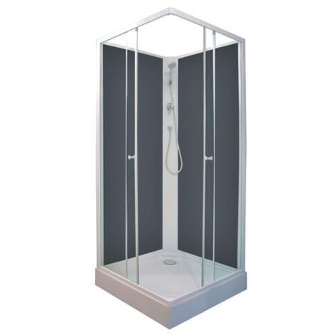 Ondee – Cabine de douche MINEA 80x80cm – Verre trempé 5mm – Profilés aluminium blanc – Porte coulissante – Fond gris – Installation facile avec silicone