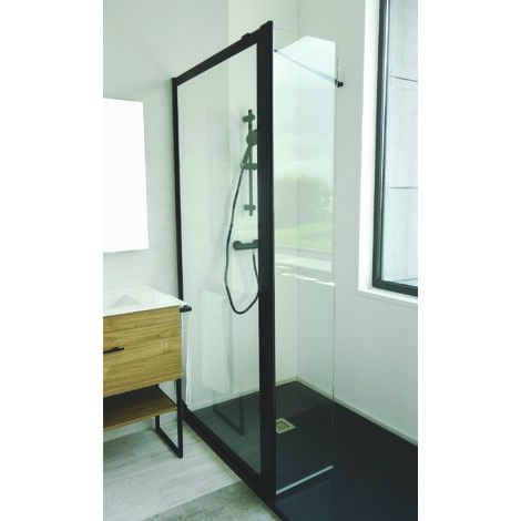 Ondee – Déflecteur volet anti-projection en verre trempé 8mm – Finition noir mat – 40x200cm – Traitement anti-calcaire – Installation facile