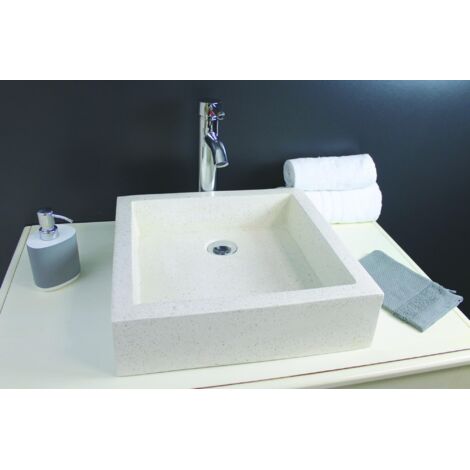ONDEE - Lavabo cuadrado para colocar TIMBRE - 40cm - Terrazzo - Sin rebosadero - Crema
