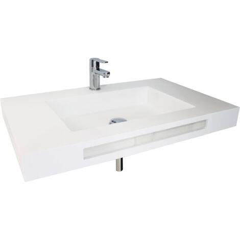 ONDEE - Lavabo plano suspendido LICEO - Solid Surface - con rebosadero y reborde - 80 cm