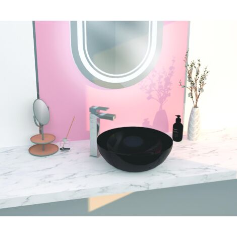 ONDEE - Lavabo redondo para colocar VITORIA - Negro - 42cm - Vidrio - Sin rebosadero
