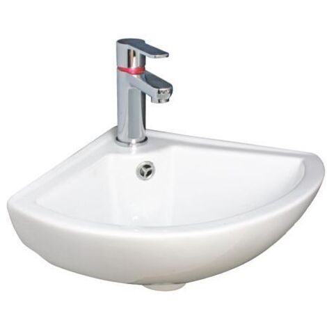 Ondee – Lave-mains d'angle suspendu en porcelaine blanche – Forme arrondie – Larg. 33cm – Fixations murales fournies – Pour petites salles de bains