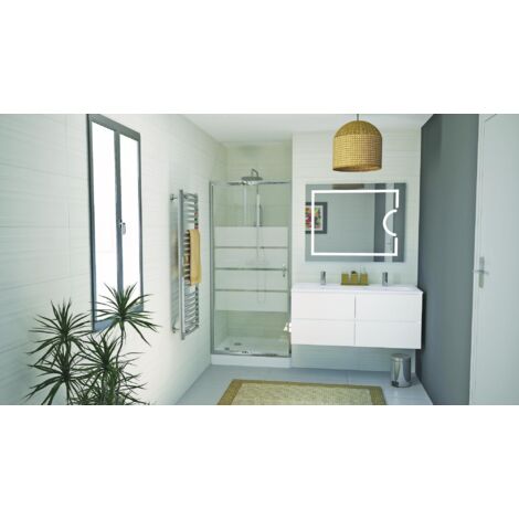 ONDEE - Mampara de baño SHIVA, puerta abatible - Vidrio templado - acabado cromado - 90x190x0,5cm