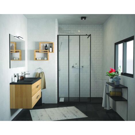 ONDEE - Mampara de baño VERIA  - Vidrio templado - Decoración y acabados negro mate - 100x200x0,8cm
