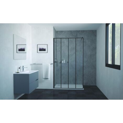 ONDEE - Mampara de baño VERIA - Vidrio templado - Decoración y acabados negro mate - 140x200x0,8cm