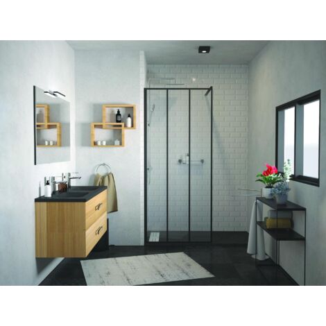ONDEE - Mampara de baño VERIA  - Vidrio templado - Decoración y acabados negro mate - 90x200x0,8cm