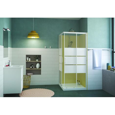 ONDEE - Mamparas de baño MISSI - Mamparas de baño Acceso angular - Vidrio templado - Acabados en blanco - 70x185cm