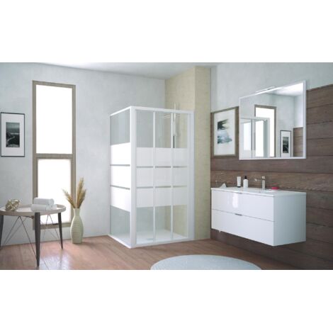 ONDEE - Mamparas de baño MISSI, Mamparas de baño corredera 3 p. - Vidrio templado - Acabados en blanco - 100x185cm