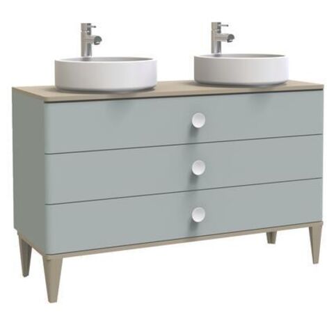 Ondee – Meuble de salle de bain à poser NEMOO – Largeur 120cm – 3 tiroirs à fermeture progressive – Laqué mat vert d'eau – Plan à poser mélaminé