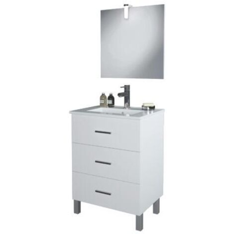 Ondee – Meuble double vasque à poser Montecarlo – Largeur 60 cm – Plan vasque céramique extra-plat – Miroir et spot LED inclus
