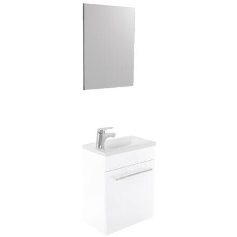 Ondee – Meuble lave-mains NINO avec miroir – Dimensions H55,4 x l44 x P26 cm – Caisson mélaminé – Vasque en résine sans trop-plein – Livré en kit