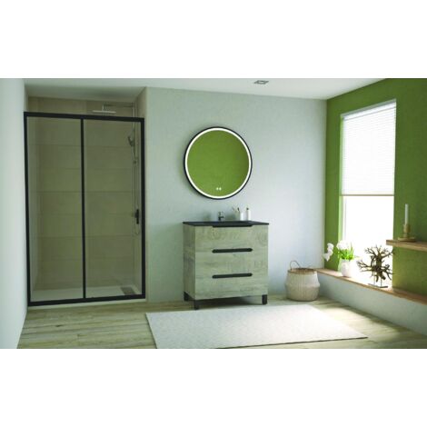 ONDEE - Mueble de baño ALASKA -80cm - Madera - 3 Cajones - Lavabo negro