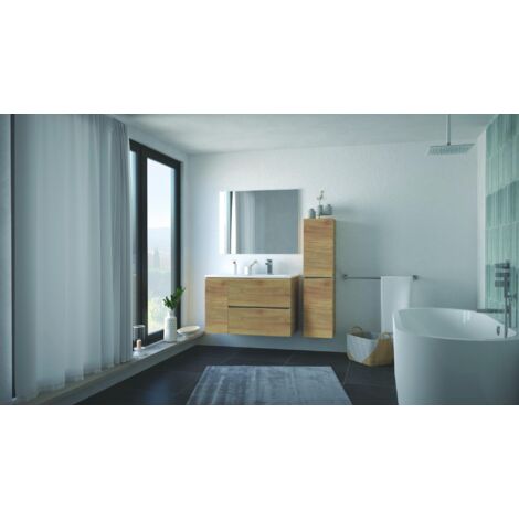 ONDEE - Mueble de baño alto 2 cajones 1 puerta TRENDY - 90cm - acabado madera - lavabo