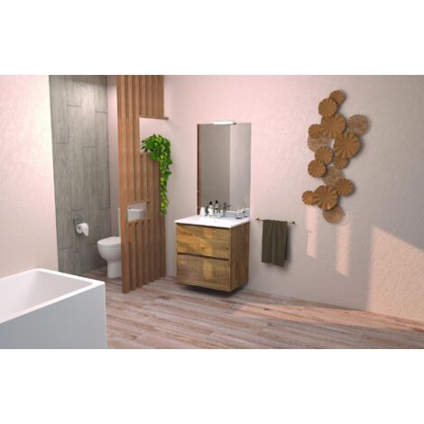 ONDEE - Mueble de baño BELIS + Espejo empotrado - Entregado montado  - Ancho: 80cm - Acabado: Madera