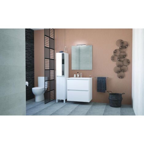 ONDEE - Mueble de baño BELIS + espejo suspendido - Entregado montado - Ancho: 80cm - Acabado: blanco