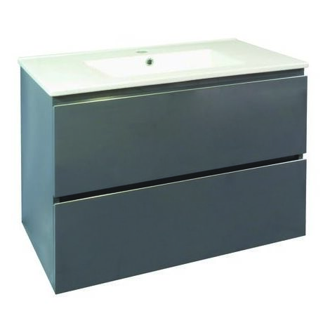 ONDEE - Mueble de baño colgante TRENDY - 80cm - 2 cajones - Gris - Plan Blan
