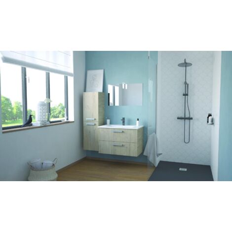 ONDEE - Mueble de cuarto de baño SMART - suspendido - 80cm - 2 cajones - Acabado madera