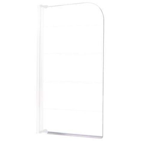 Ondee – Pare-baignoire 1 volet 80x140cm – Verre trempé 4mm – Aluminium blanc – Installation réversible – Sérigraphie 3 bandes blanches