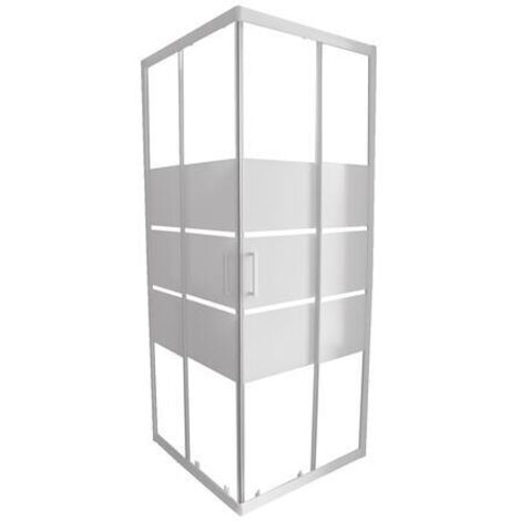 Ondee – Paroi de douche accès d'angle 70 x 185 cm – Verre trempé 4 mm – Aluminium peint blanc – Installation réversible – Roulettes déclipsables