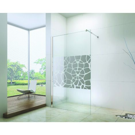 Ondee – Paroi de douche ALEA 80x200cm – Verre trempé 10mm – Sérigraphie miroir – Traitement anticalcaire – Installation sans seuil