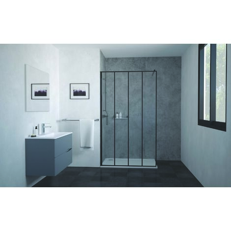Ondee – Paroi de douche VERIA 140x200cm – Verre trempé 8mm – Décor noir mat – Installation réversible sans seuil – Traitement anticalcaire