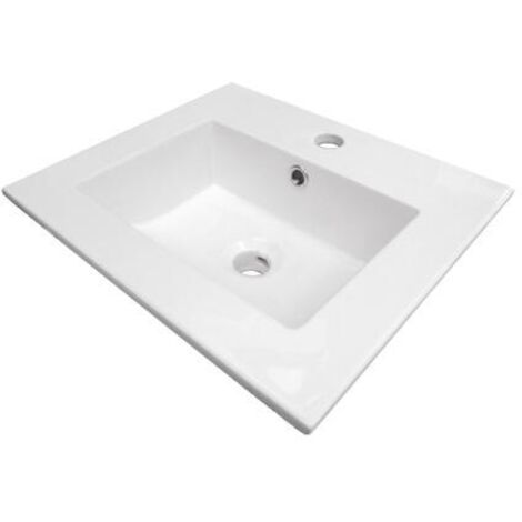 Ondee – Vasque à encastrer rectangulaire 45x40cm – Céramique blanche brillante – Trop-plein intégré – Installation facile pour salle de bain
