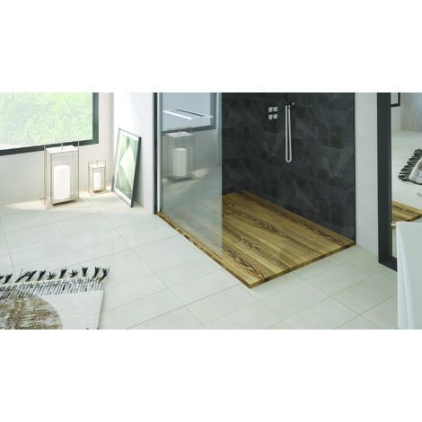 Ondee – Receveur de douche extra-plat 80x120cm – Résine noyer antidérapant – Bonde incluse – Texture imitation pierre sablée