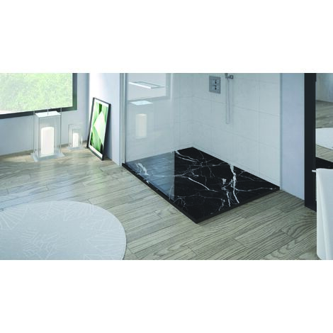 Ondee – Receveur de douche extra-plat 90x120cm – Résine marbre noir – Antidérapant – Livré avec bonde – Fabrication Europe