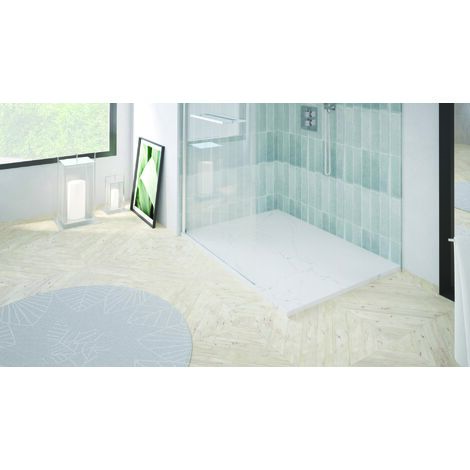 Ondee – Receveur de douche extra-plat 90x140x3cm – Résine marbre blanc antidérapant – Bonde incluse – Fabrication Europe