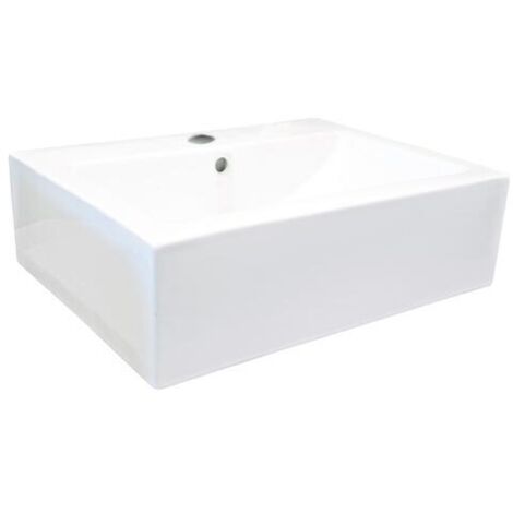 Ondee – Vasque à poser CUBIC 52x41cm – Céramique blanche – Trop plein inclus – Trou de robinetterie intégrée – Design moderne
