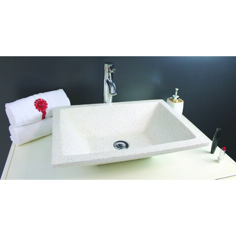 Ondee – Vasque à poser rectangle 40cm – Terrazzo crème – Sans trop plein – H13 x L50 x l37 cm – Design moderne et durable