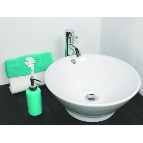 Ondee – Vasque à poser ronde céramique blanche – Ø42,5 cm – Hauteur 18 cm – Bords évasés avec trop plein