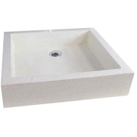 Ondee – Vasque suspendue rectangulaire à poser 60x40cm – Terrazzo crème – Sans trop plein – Pour salle de bain moderne