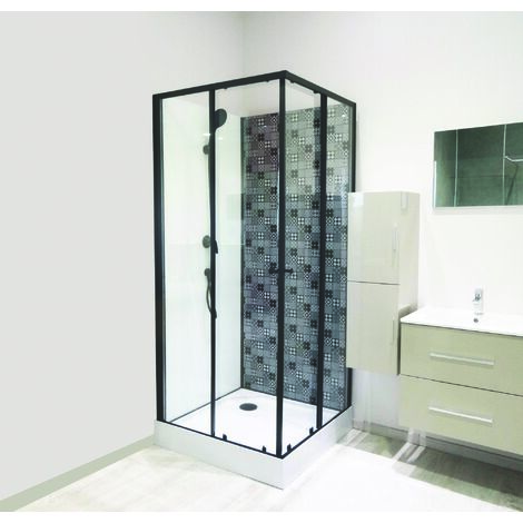 ONDEE ZEN - Cabine de douche CIMENT - Carreaux de ciment - Noir - En kit - 90x90cm