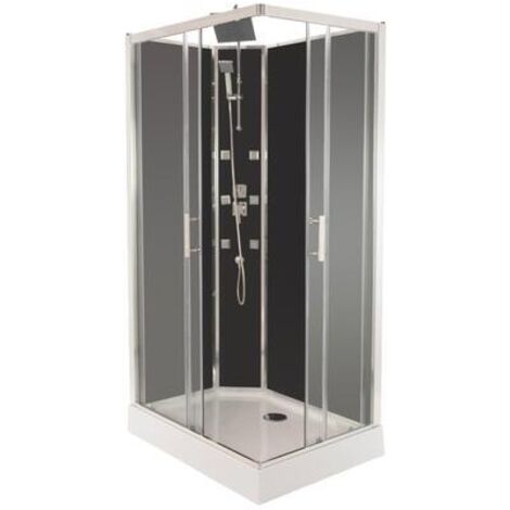 Ondee – Cabine de douche hydromassante avec toit – 110x80cm – Accès d'angle – Verre trempé 5mm – Receveur ABS blanc 15cm – Bonde Ø90mm incluse