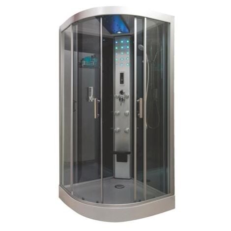 ONDEE ZEN - Cabine de douche hydromassante - SKADI - radio- Chromothérapie LED - 1/4C 100 cm - Noir