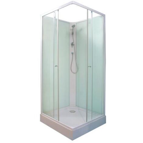 Ondee – Cabine de douche carrée 80x80cm – Accès d'angle avec portes coulissantes – Verre trempé vert d'eau – Profilés en aluminium blanc