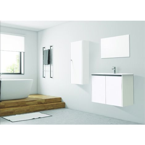 ONDEE ZEN - Colonne de salle de bain à suspendre IVAN S+ - L35cm - BLANC - Mélaminé - Livré en kit