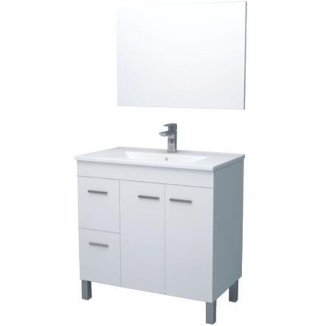Abitare – Meuble bas de salle de bain 80 cm – Blanc – Mélaminé – 2 tiroirs et 2 portes – Céramique extra-plate avec trop-plein intégré