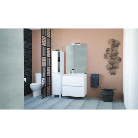 ONDEE ZEN - Meuble de Salle de Bain BELIS - A suspendre - Miroir Affleurant - 80cm - Blanc