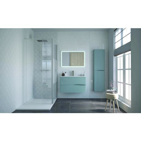 ONDEE ZEN - Meuble salle de bain à suspendre 2DOO - 90cm - Gris - Miroir ATHENA