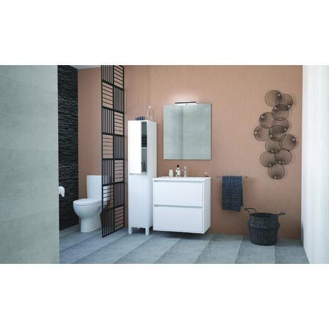 ONDEE ZEN - Meuble Salle de Bain BELIS - A Suspendre - Miroir Suspendu - 80cm Finition Blanc