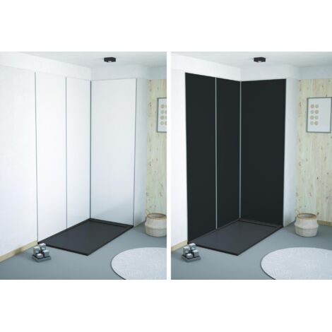 ONDEE ZEN - Pack montage 3 panneaux muraux en angle - blanc & noir 200 cm - profilé chromé