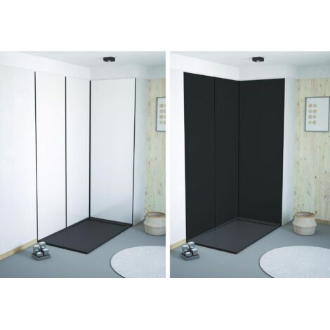 ONDEE ZEN - Pack montage 3 panneaux muraux en angle -  blanc & noir 200 cm - profilés noirs