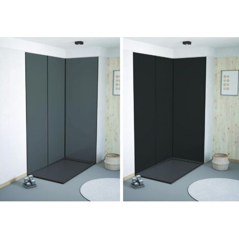 ONDEE ZEN - Pack montage 3 panneaux muraux en angle -  gris & anthracite 200 cm-profilé noir