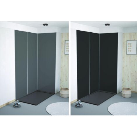 ONDEE ZEN - Pack montage 3 panneaux muraux en angle -  gris & anthracite 200 cm - profilés chromés