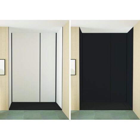 ONDEE ZEN - Pack montage 4 panneaux muraux en niche -  Blanc & Noir 200 cm - profilés noirs