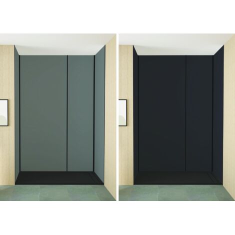 ONDEE ZEN - Pack montage 4 Panneaux muraux en niche - Gris & Anthracite 200 cm - profilés noirs