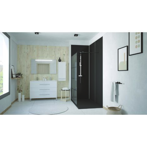 ONDEE ZEN - Panneau mural de salle de bain - bicolor - 1,2x2,55m - blanc et noir
